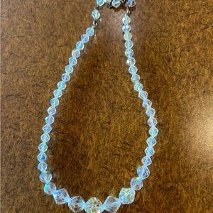 Aurora Borealis Crystal Bead Necklace - Clear Iridescent VINTAGE 1980